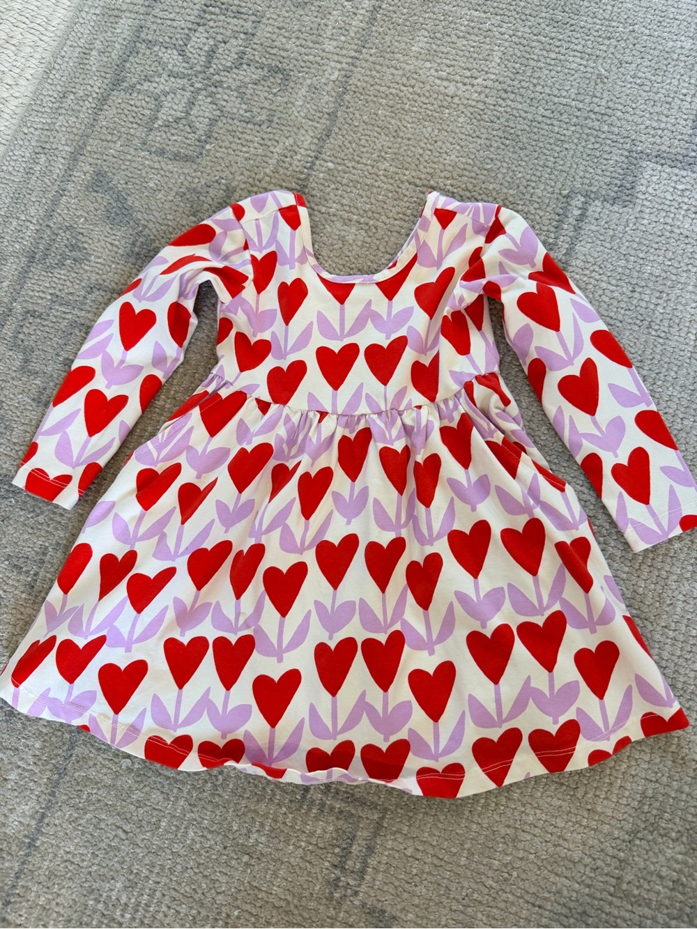 Hanna andersson Red & Lavender Heart Print Long-Sleeve Dress 3T